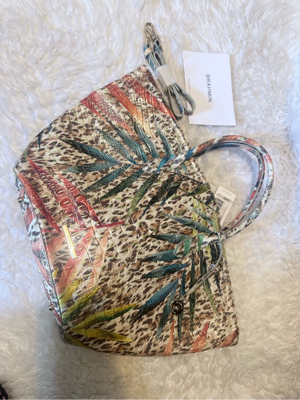 Brahmin Multicolor Palm Leaf & Leopard Print Tote - Picture 9 of 14